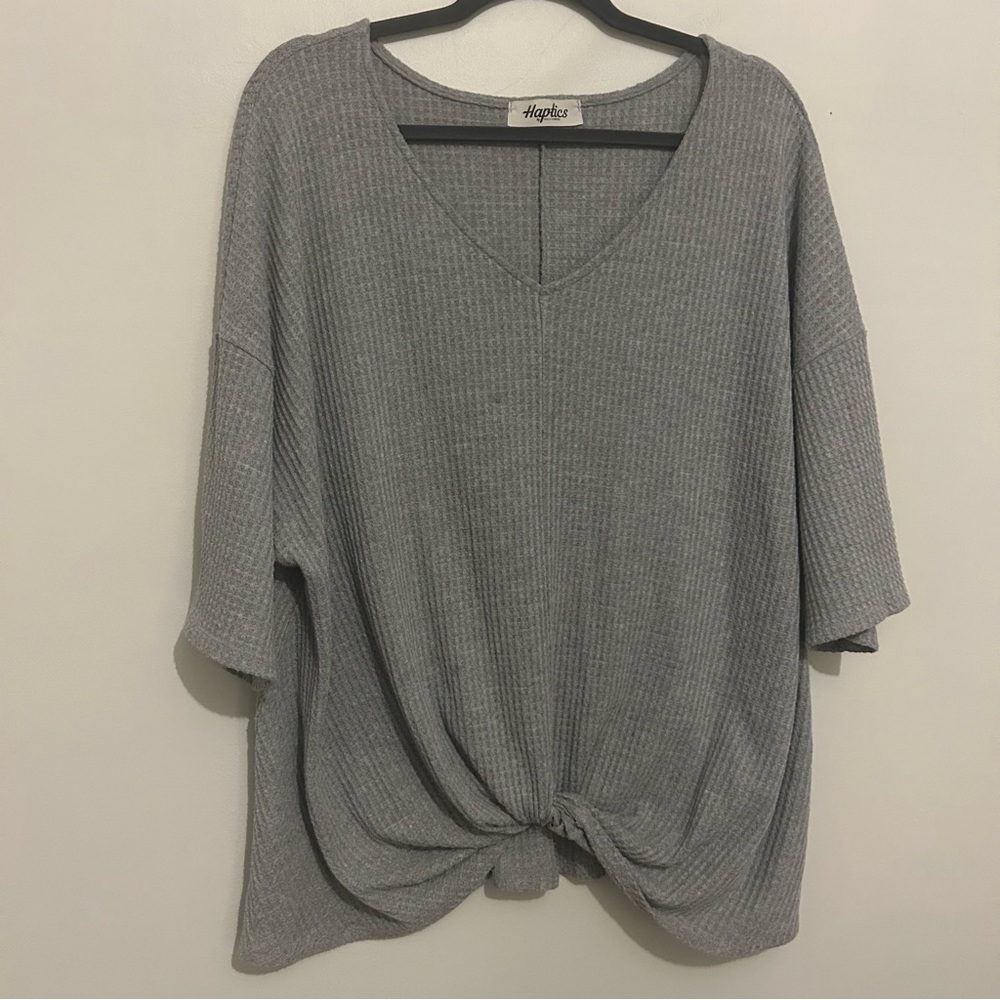 Haptics Boutique Grey Waffle Knot Front Tunic Top 3X 3XL
